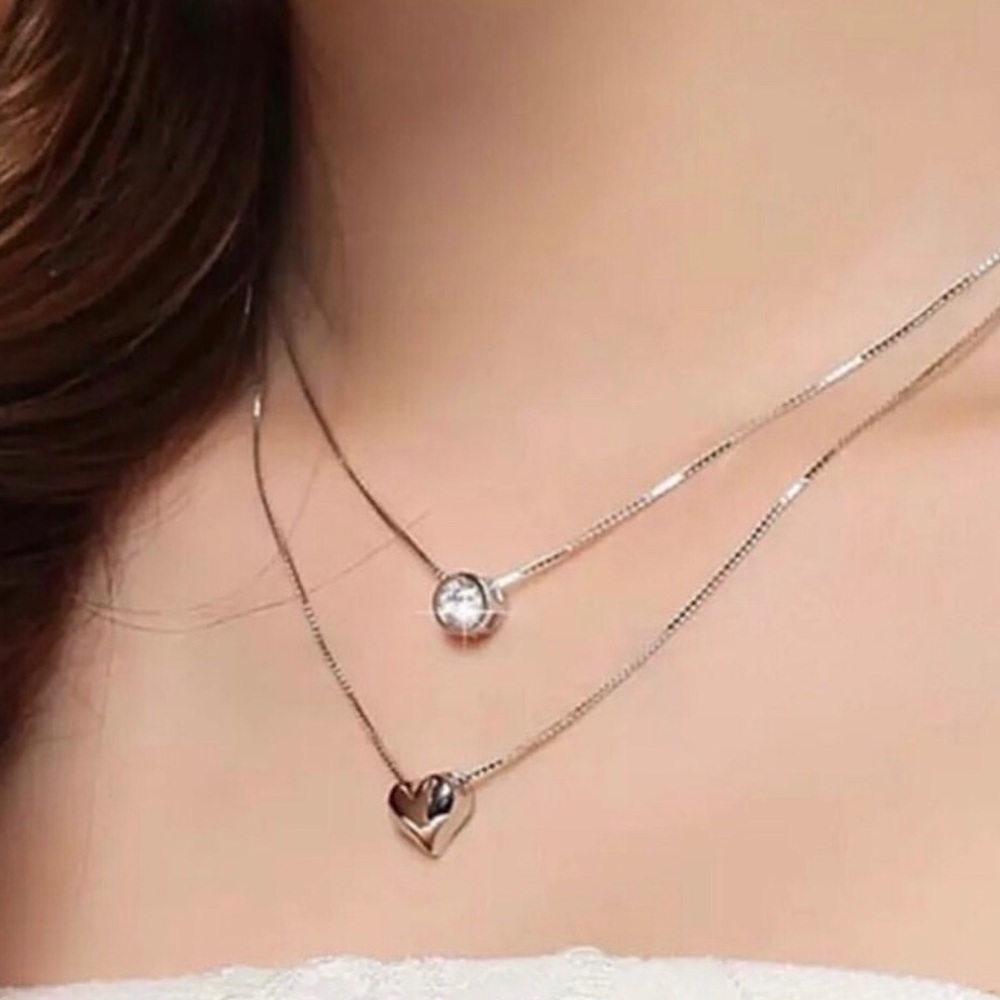 Sterling Silver 925 Double Heart Necklace